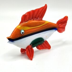 VINTAGE Art Glass Colorful Tropical Fish Figurine Orange